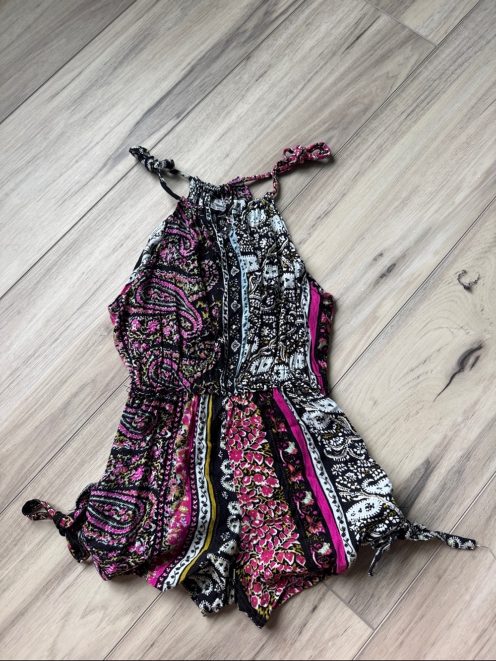 Pink and black printed romper